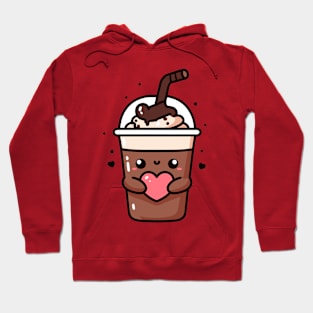 Cute Hot Chocolate Milkshake Holding a Heart in Kawaii Style | Kawaii Food Lovers Hoodie